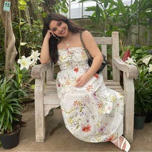 H&M FLORAL RUCHED TOP MIDI DRESS